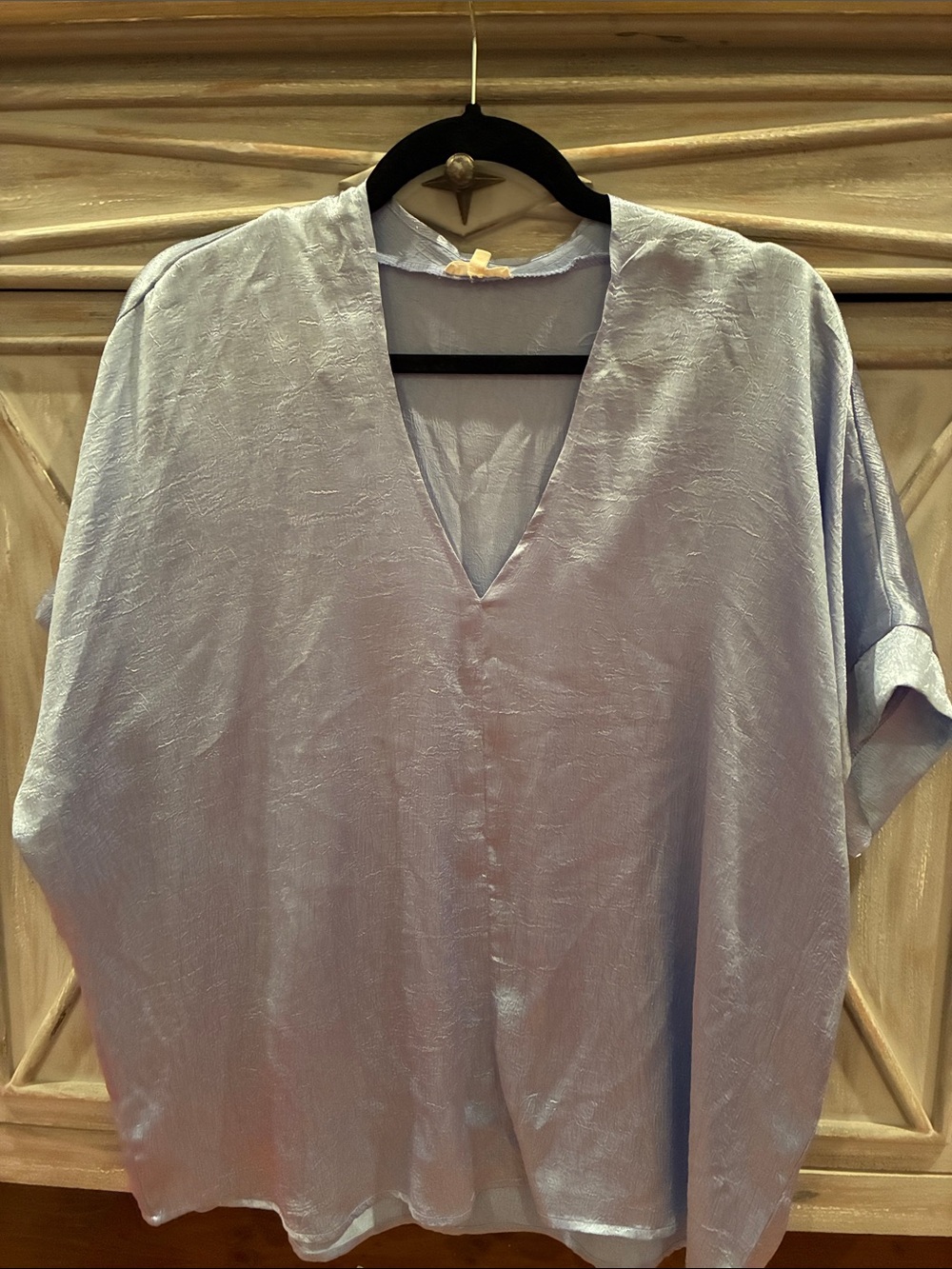 JODIFL Light Lavender V-Neck Short Sleeve Blouse